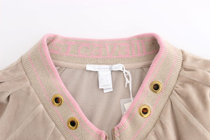 Beige velvet zipup sweater