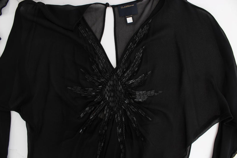 Black long sleeve silk dress