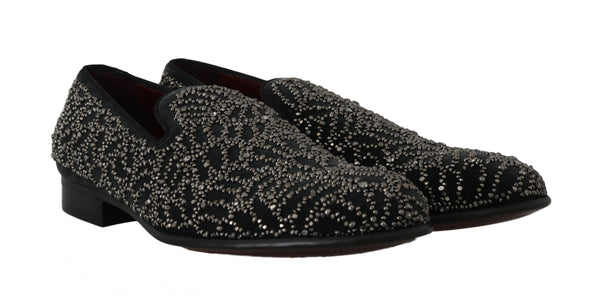 Black Velvet Crystal Beaded Loafers