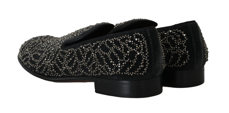 Black Velvet Crystal Beaded Loafers