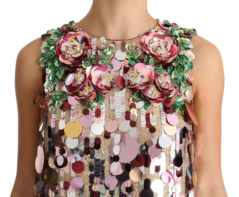 Pink Floral Sequined Shift Crystal Dress