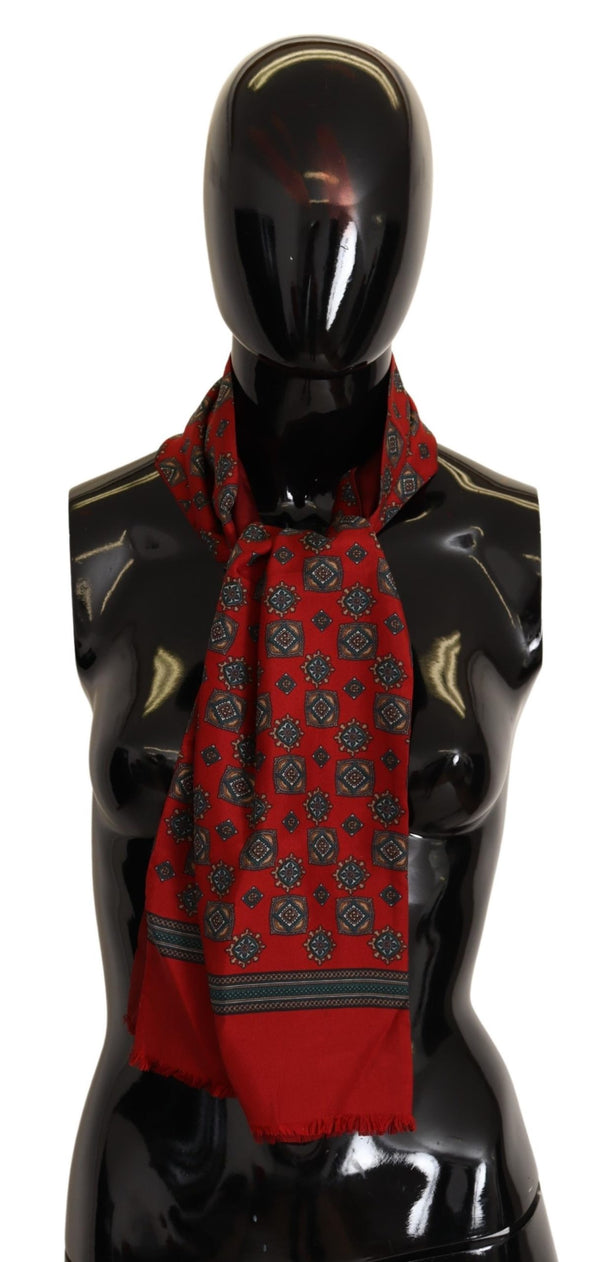 Red Patterned 100% Silk Wrap Women Shawl Scarf