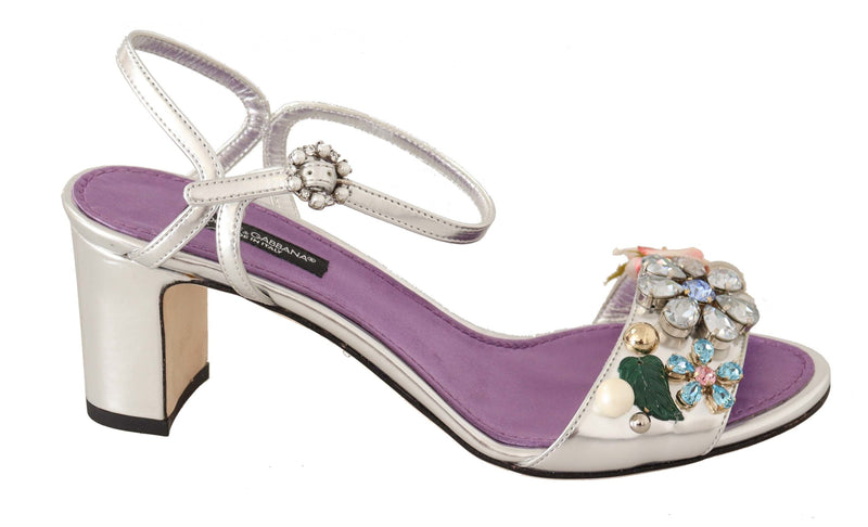Silver Crystals Ankle Strap Sandals Shoes