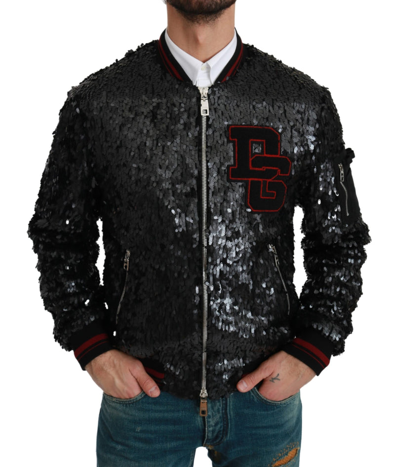 Black Sequined Bomber Coat Jacket