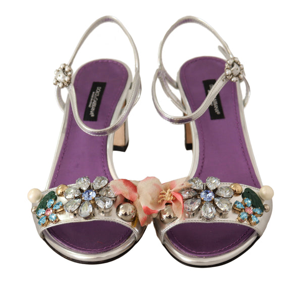 Silver Crystals Ankle Strap Sandals Shoes