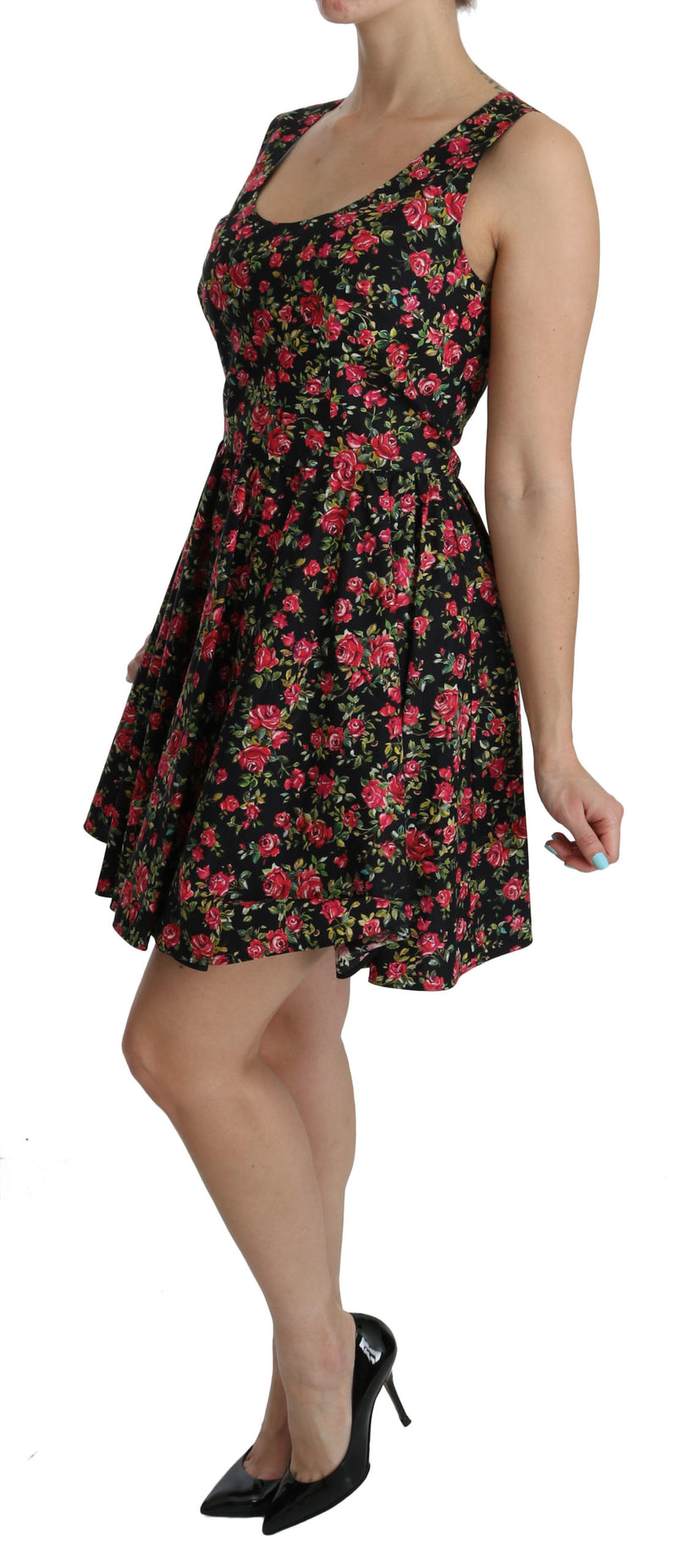 Black Floral Sheath Sleeveless Mini Dress