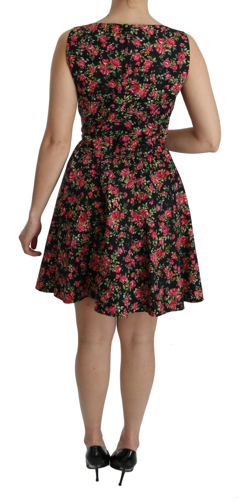 Black Floral Sheath Sleeveless Mini Dress