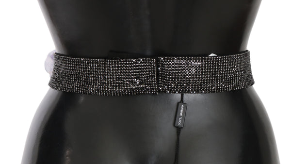 Belt Black Crystal Brass Flower Wide Waist