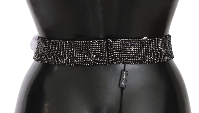 Belt Black Crystal Brass Flower Wide Waist