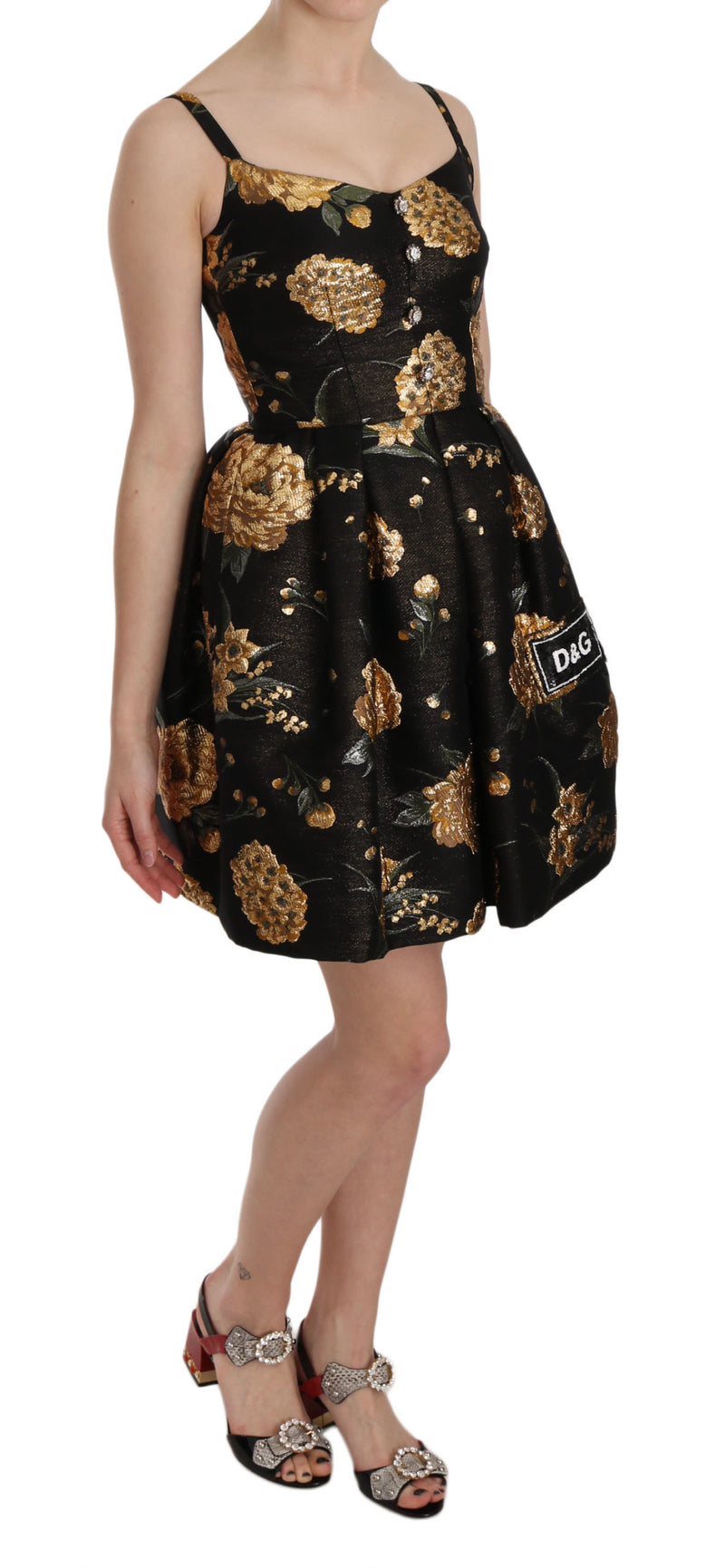 Gold Metallic Jacquard Crystal Dress