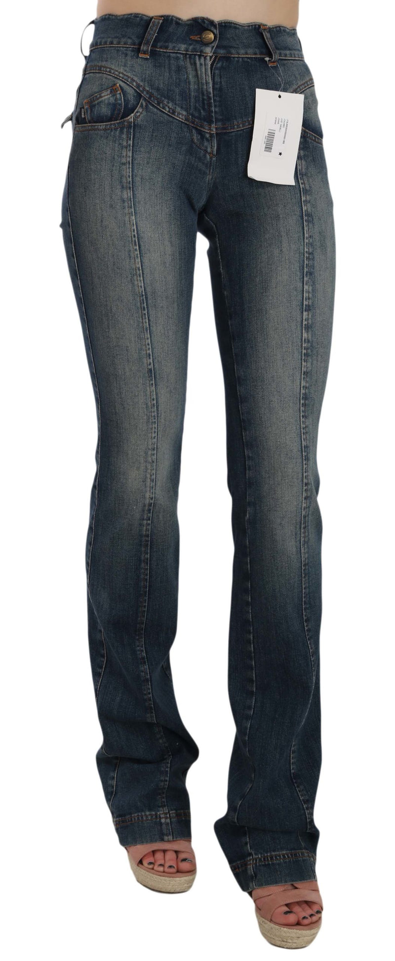 Blue  Denim Regular Stretch Bootcut Flared Pants