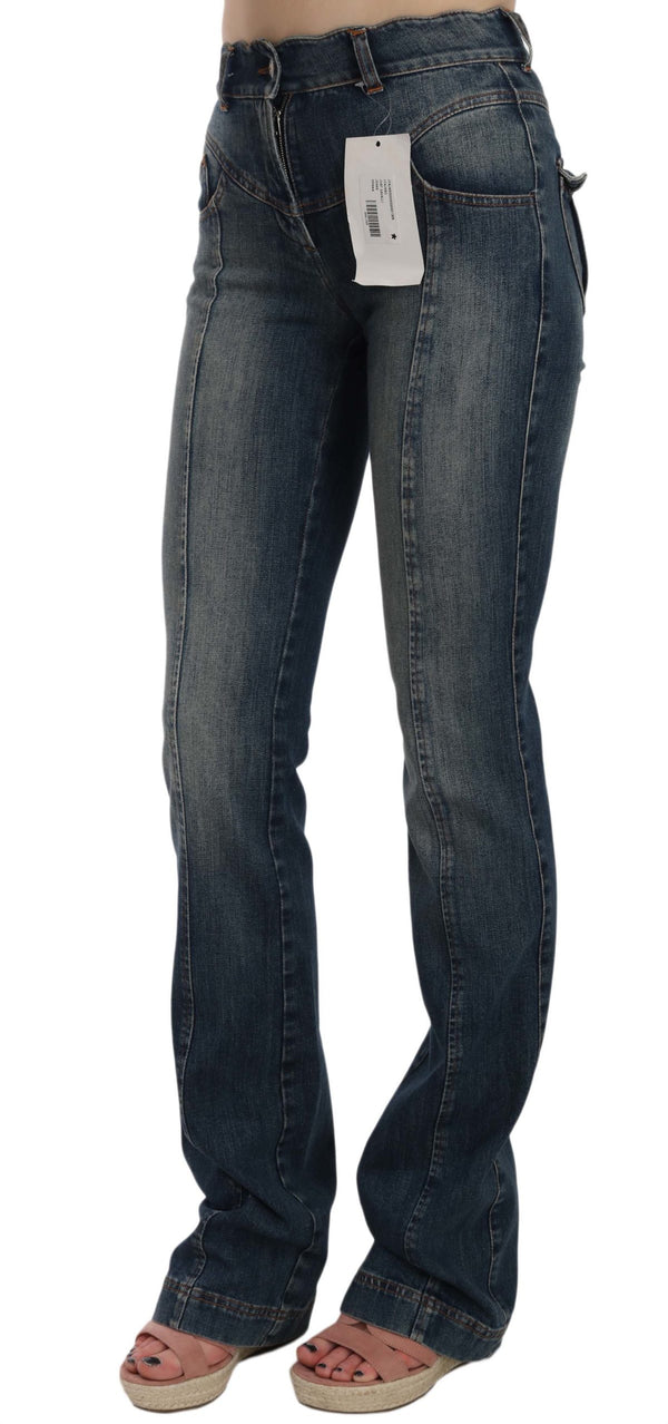 Blue  Denim Regular Stretch Bootcut Flared Pants