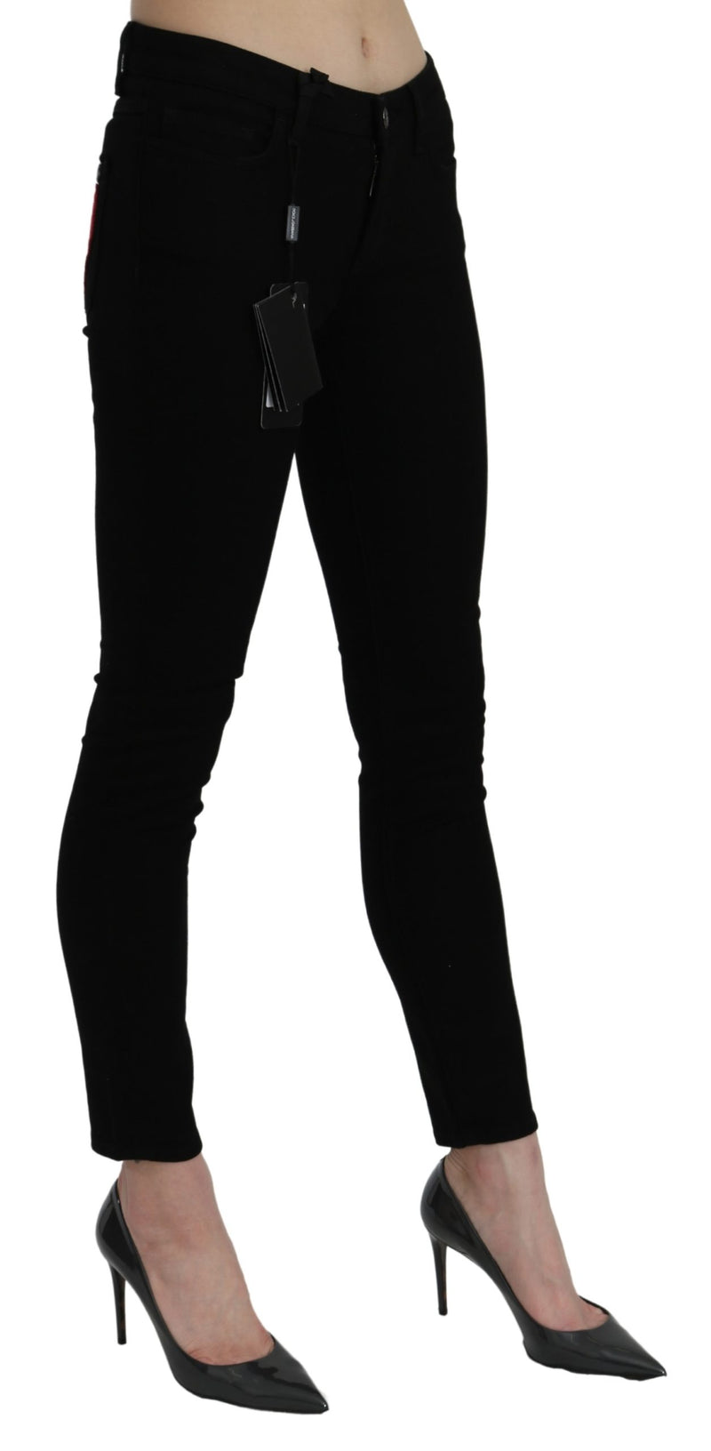 Black Mid Waist Skinny PRETTY Cotton Jeans