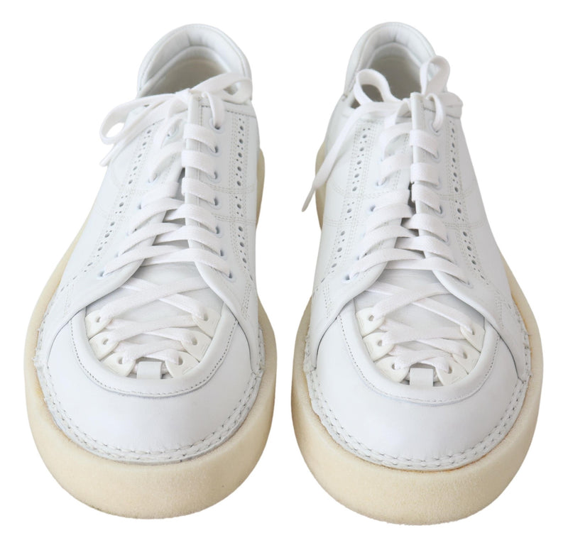 White Woven Leather Low Top Sneakers Shoes