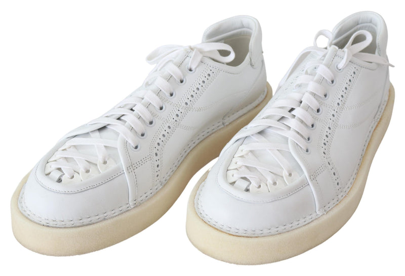 White Woven Leather Low Top Sneakers Shoes