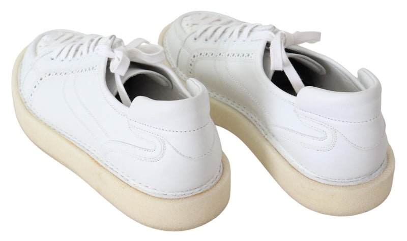 White Woven Leather Low Top Sneakers Shoes