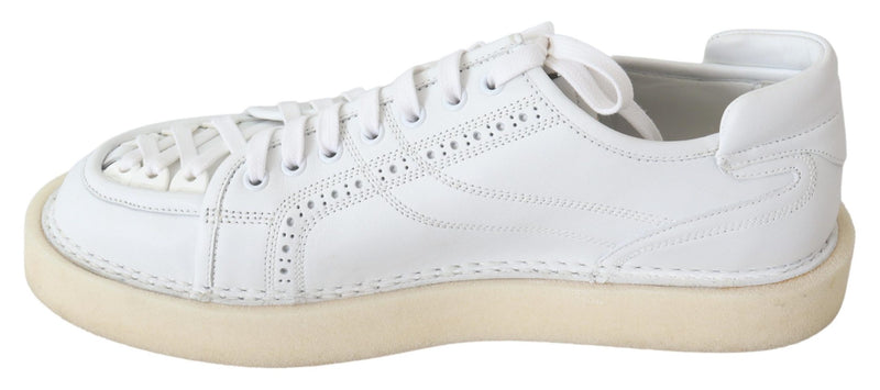 White Woven Leather Low Top Sneakers Shoes