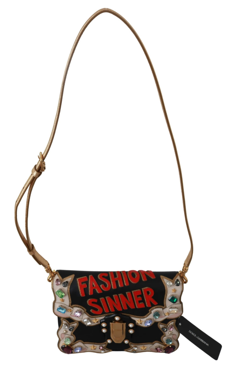 Black Leather Crystal Fashion Sinner Borse LUCIA Purse