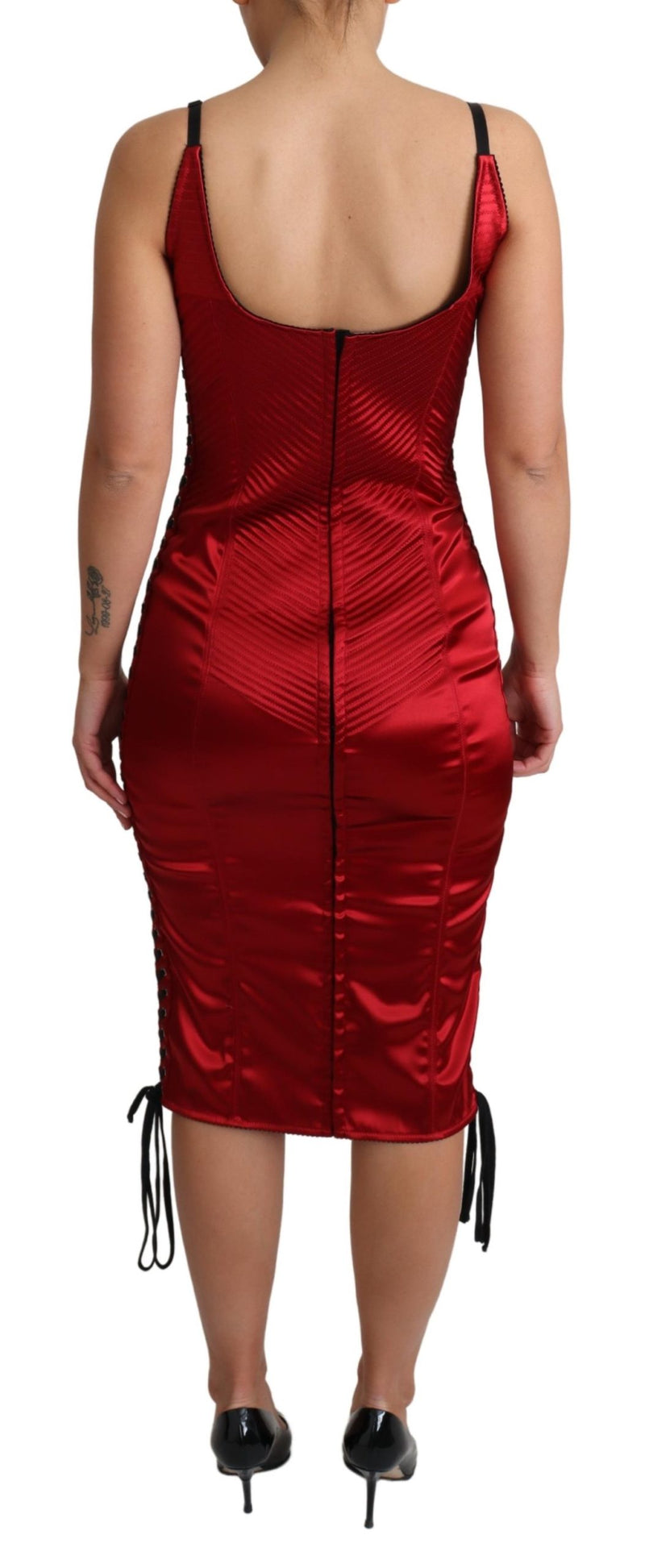 Red Satin Midi Corset Fitted Bustier Dress