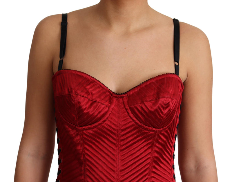 Red Satin Midi Corset Fitted Bustier Dress