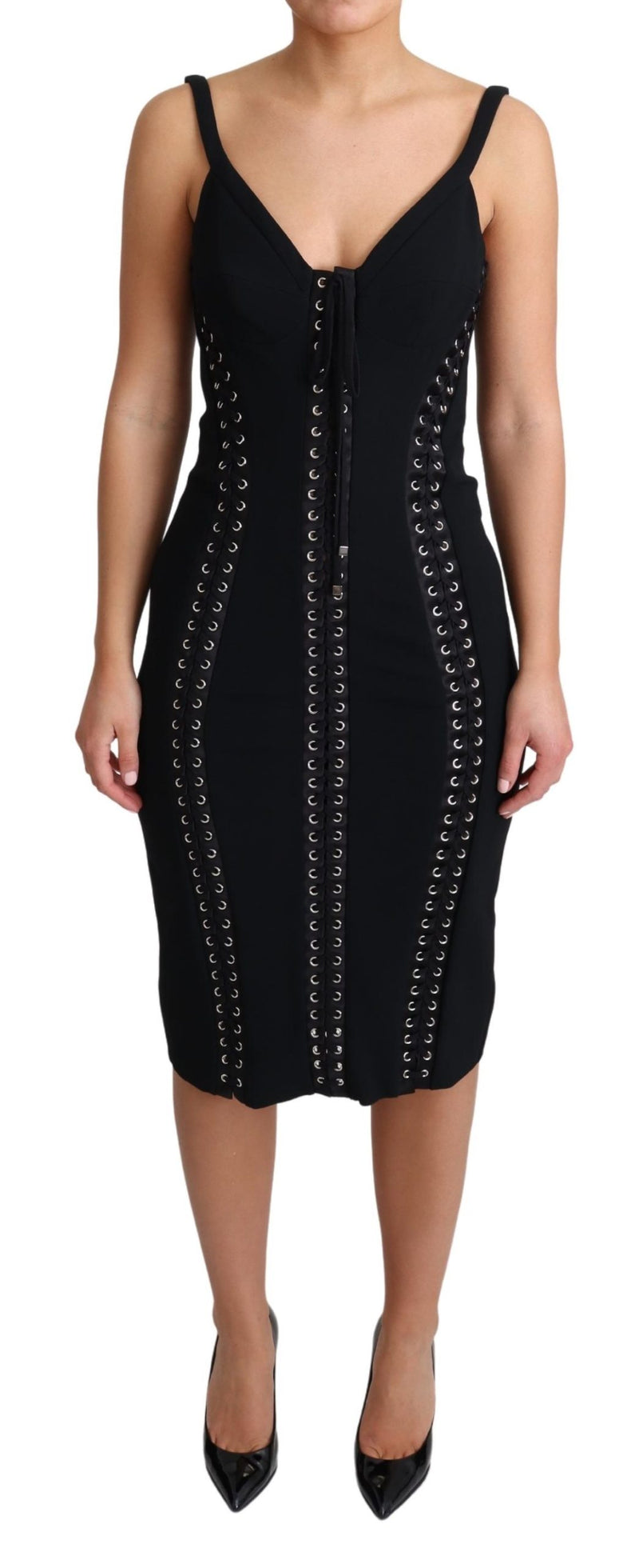Black Slip Woven Applique Bodycon Viscose Dress