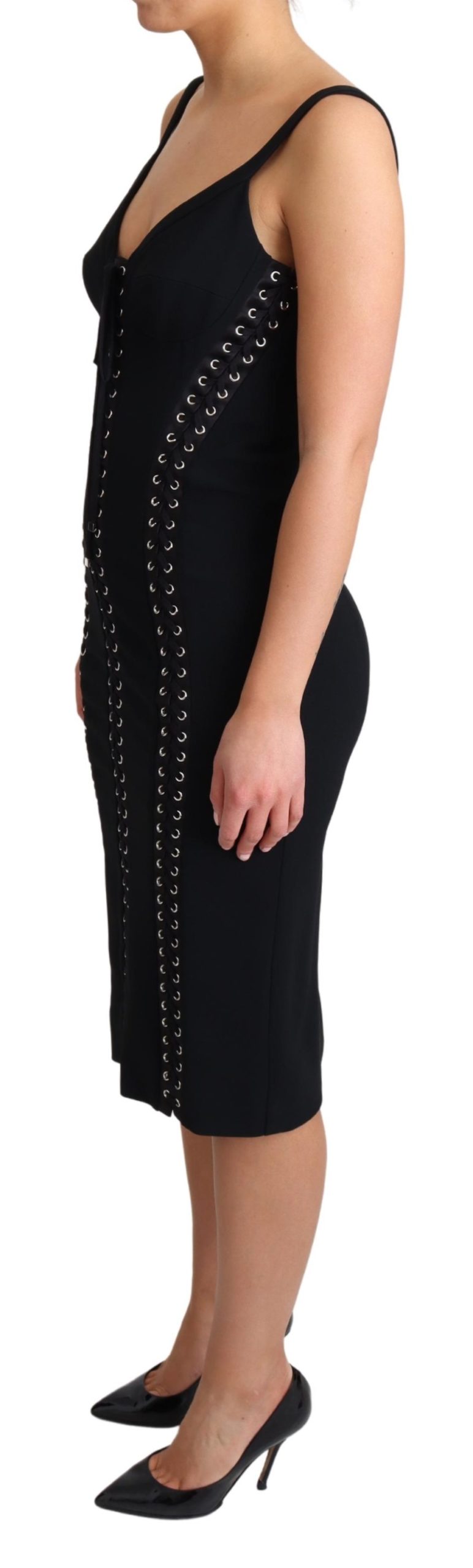 Black Slip Woven Applique Bodycon Viscose Dress