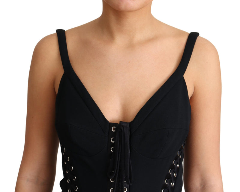 Black Slip Woven Applique Bodycon Viscose Dress
