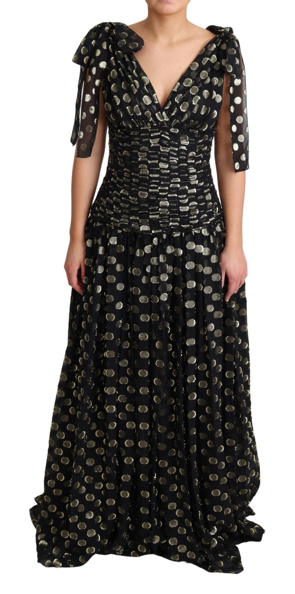 Black Round Pattern Gold Lurex Silk Maxi Dress
