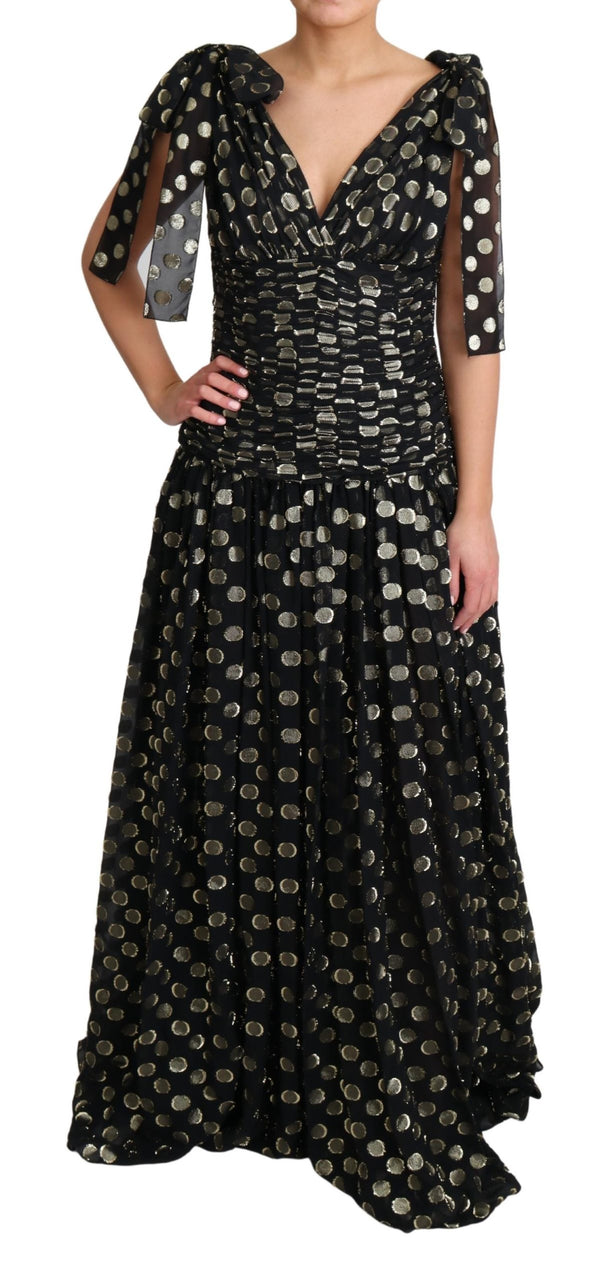Black Round Pattern Gold Lurex Silk Maxi Dress