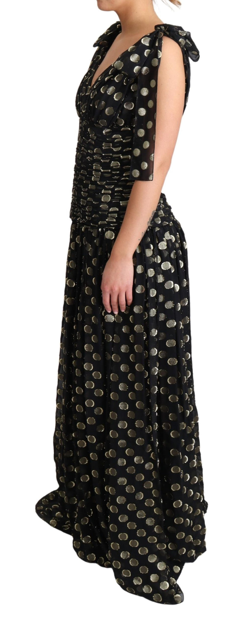 Black Round Pattern Gold Lurex Silk Maxi Dress