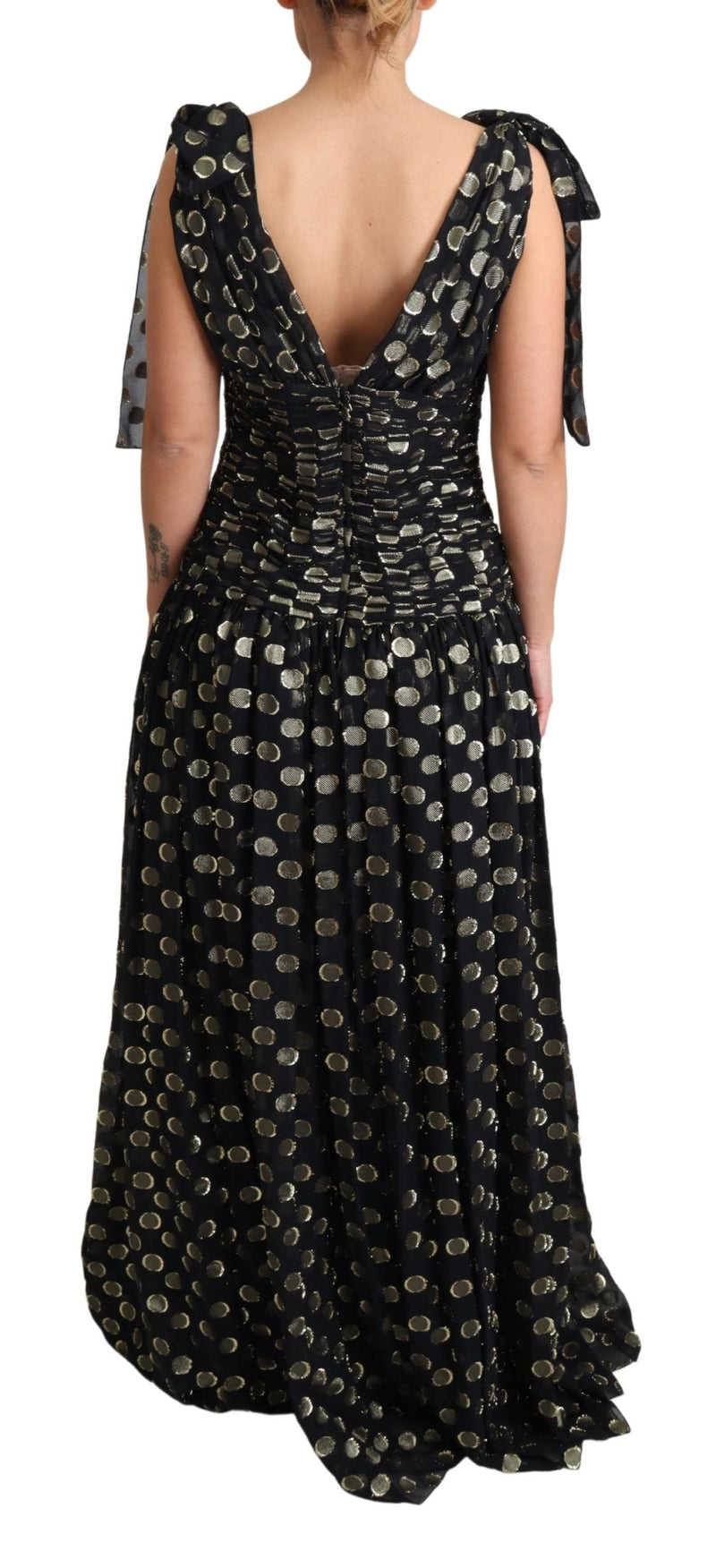 Black Round Pattern Gold Lurex Silk Maxi Dress