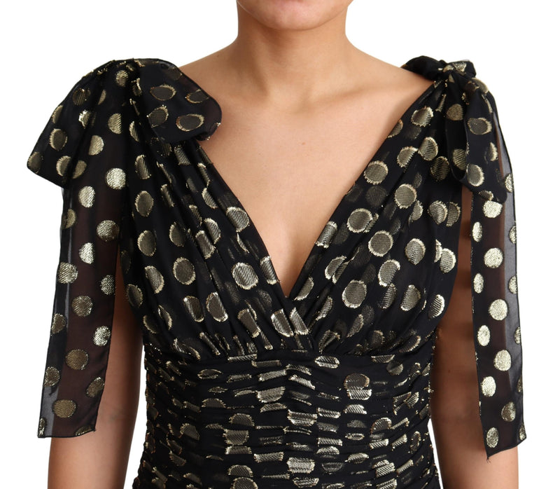 Black Round Pattern Gold Lurex Silk Maxi Dress