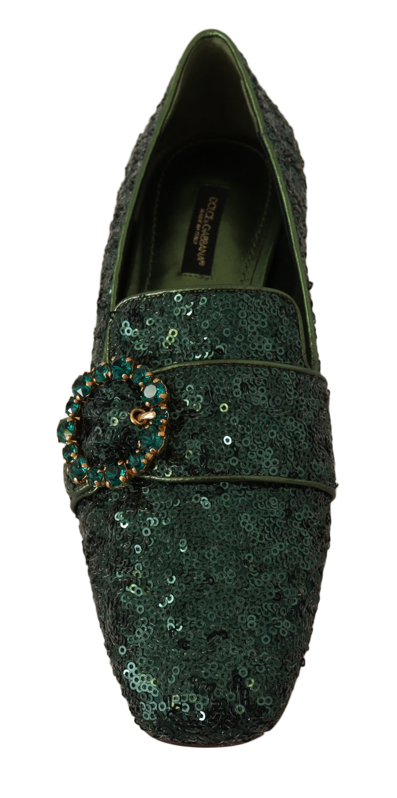 Green Sequined Crystal Flat Loafers Shoes