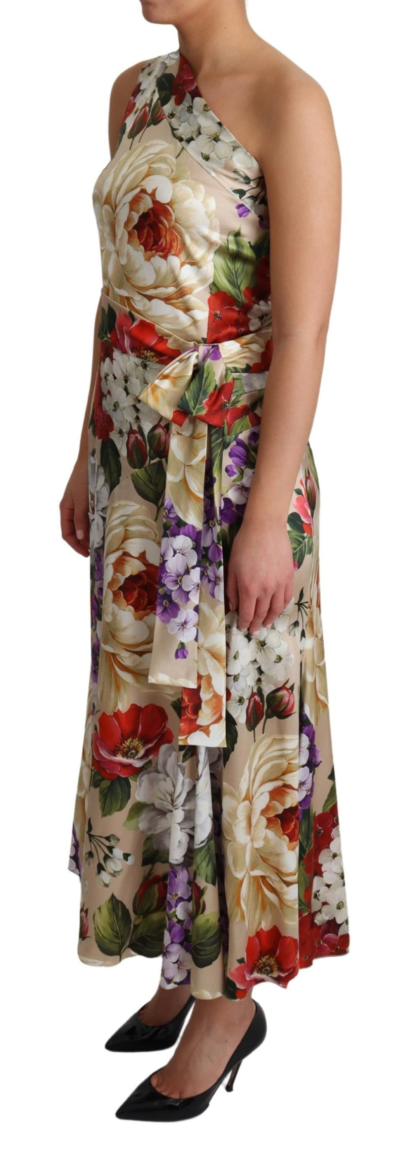 Print Silk Stretch One Shoulder Floral Dress