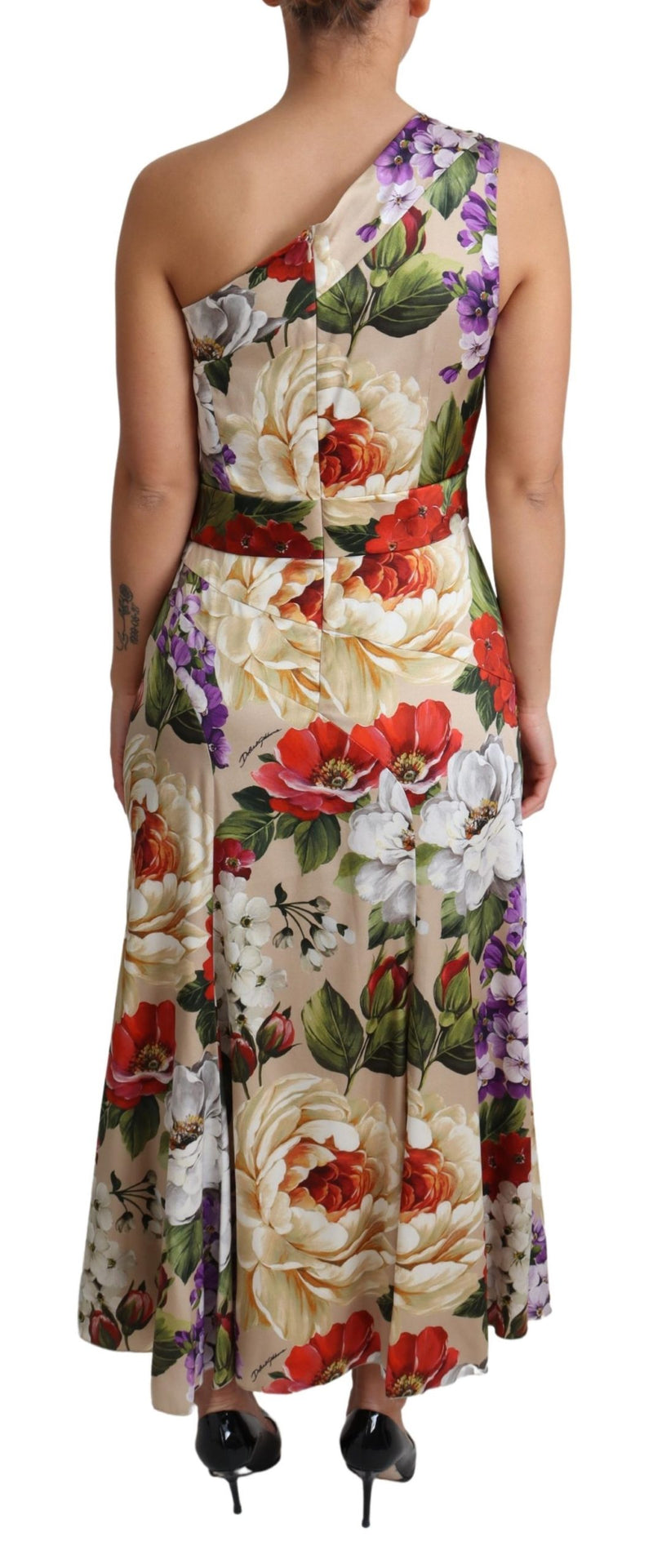 Print Silk Stretch One Shoulder Floral Dress