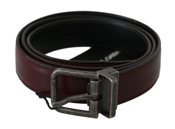 Bordeaux Leather Gray Brushed Buckle Belt