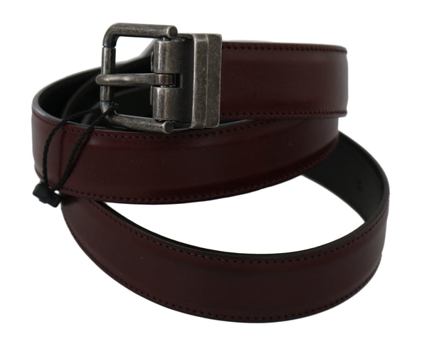 Bordeaux Leather Gray Brushed Buckle Belt