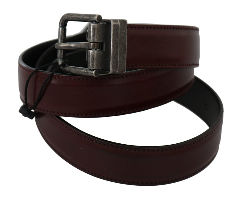Bordeaux Leather Gray Brushed Buckle Belt