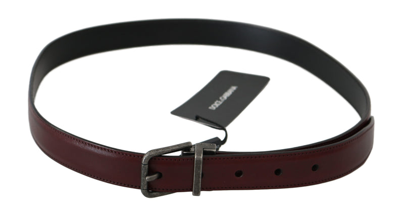 Bordeaux Leather Gray Brushed Buckle Belt