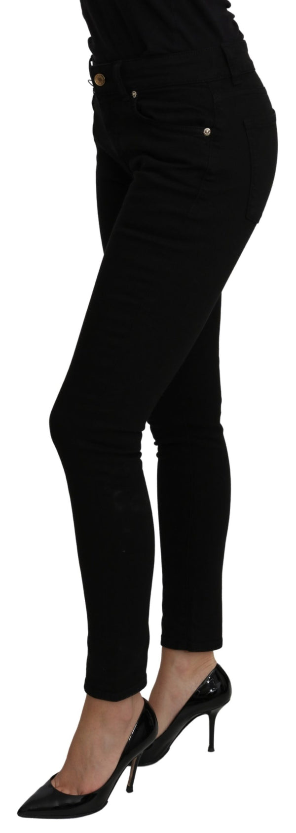 Black Mid Waist Slim Fit Slim Fit Cotton Jeans Pant