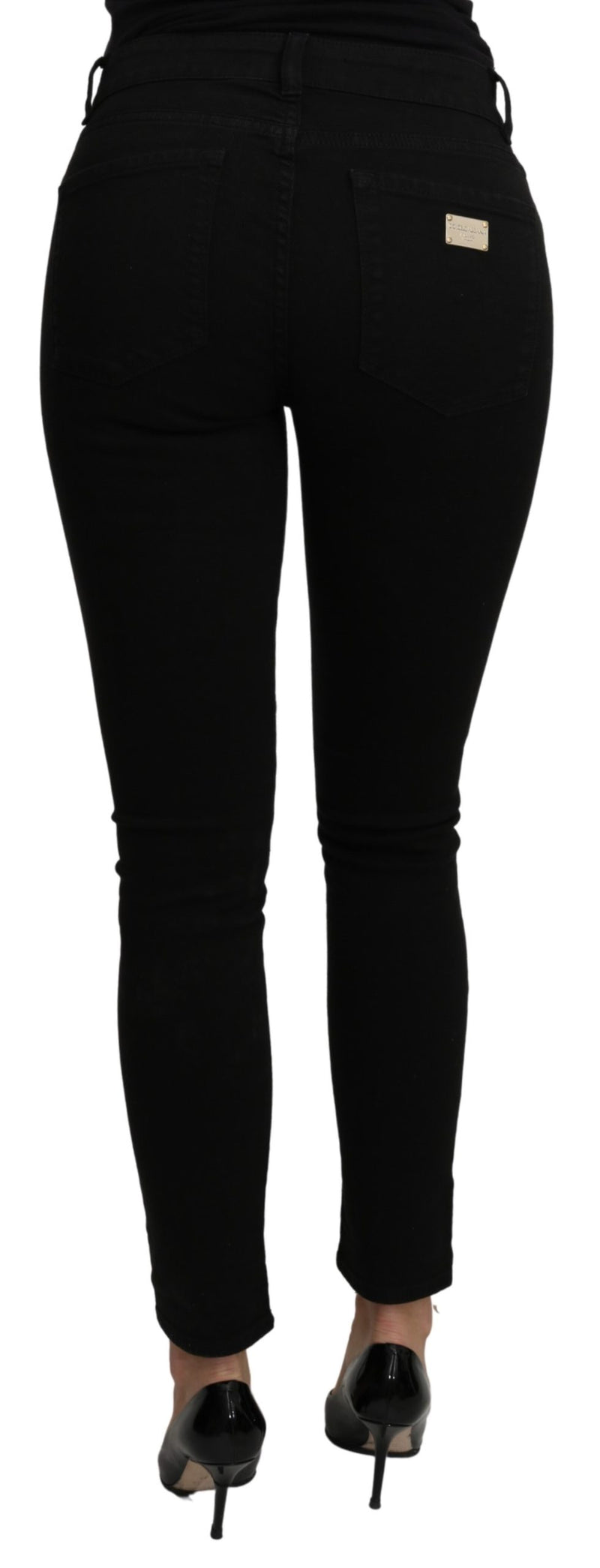 Black Mid Waist Slim Fit Slim Fit Cotton Jeans Pant