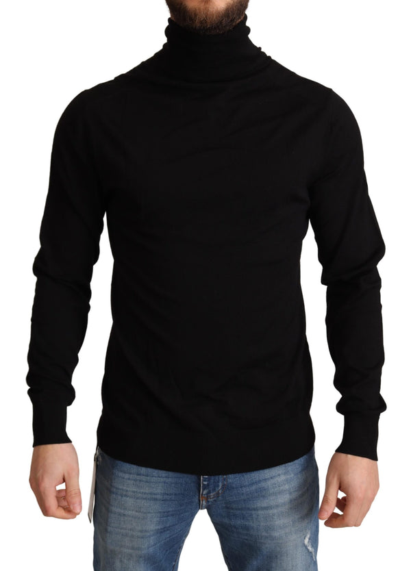 Black Virgin Wool Turtleneck Pullover Sweater