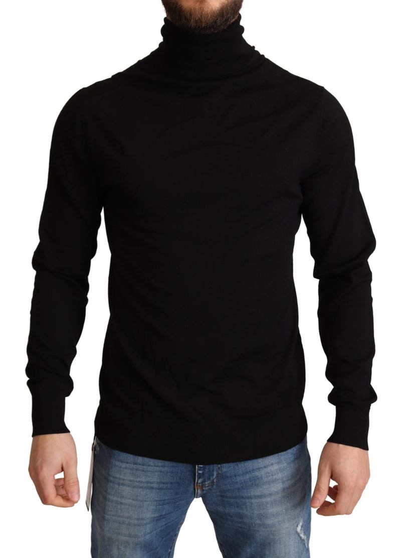 Black Virgin Wool Turtleneck Pullover Sweater