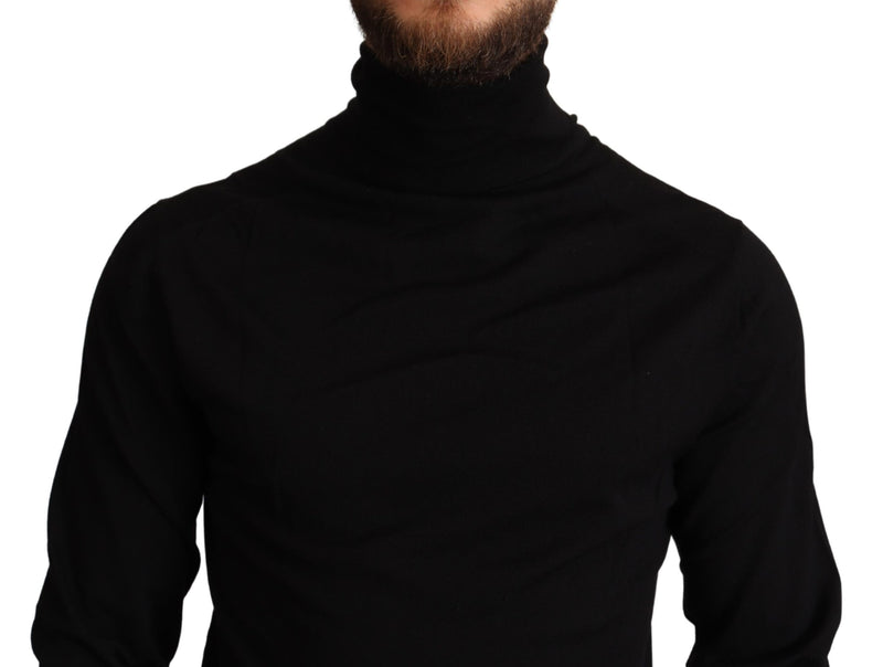 Black Virgin Wool Turtleneck Pullover Sweater
