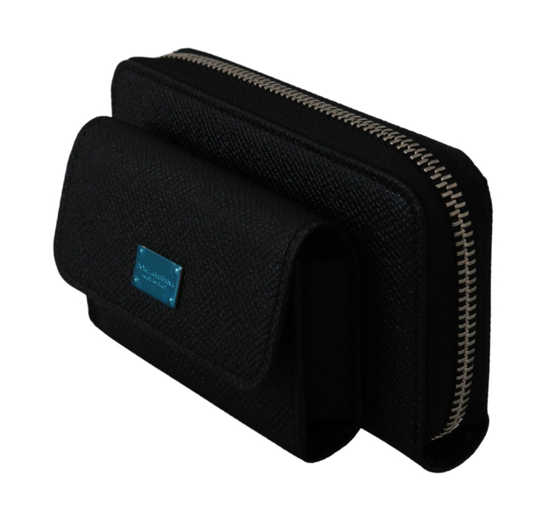 Black Mens Coin Purse Zipper Holder 100% Leather Wallet