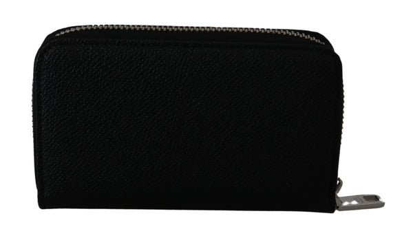 Black Mens Coin Purse Zipper Holder 100% Leather Wallet