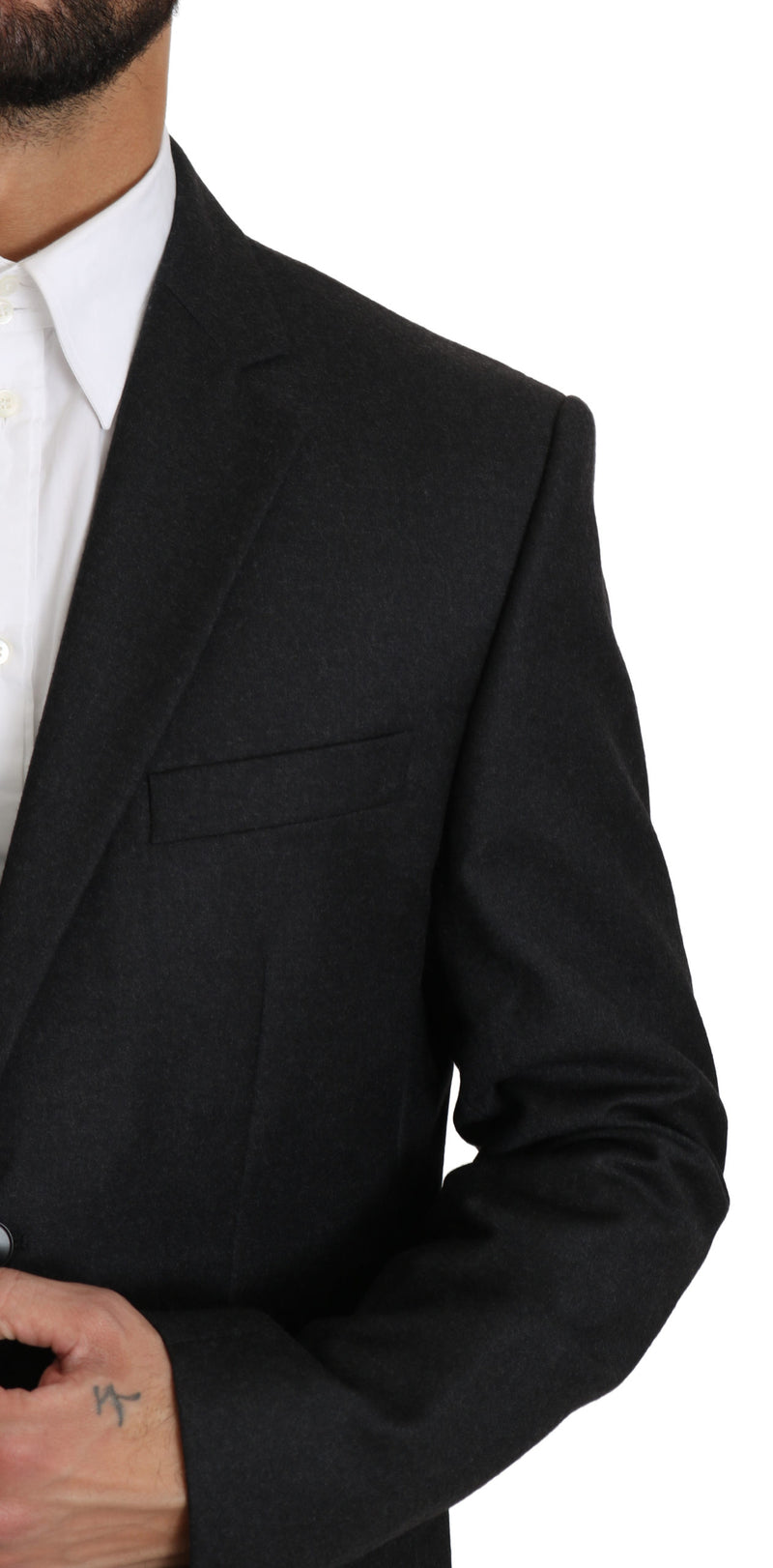 Gray Wool Slim Fit Two Button Jacket Blazer