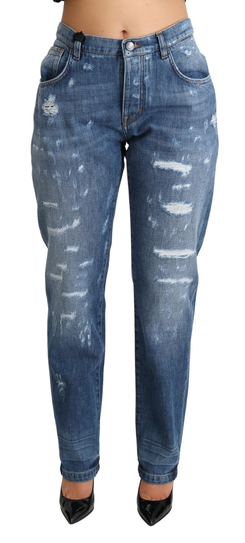 Blue Wash Boyfriend Fit Denim Cotton Jeans