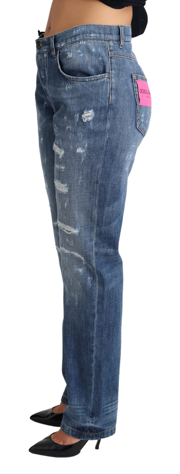 Blue Wash Boyfriend Fit Denim Cotton Jeans