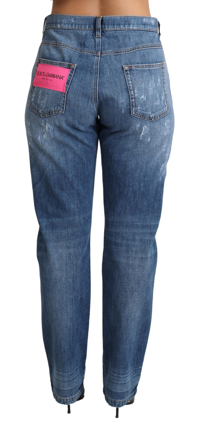 Blue Wash Boyfriend Fit Denim Cotton Jeans